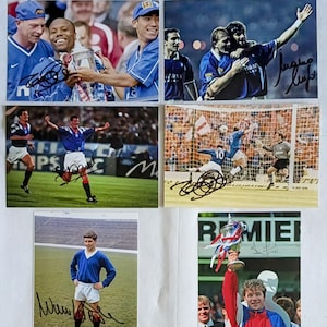 Rangers FC 6 fotos assinadas Durrant McCoist Negri Henderson Wallace Original Vintage Scotland League Football Memorabilia Colecionáveis
