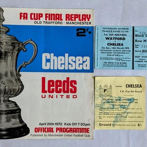 Programa de repetición de la final de la FA Cup 1970 del Chelsea FC, entradas para semifinales y cuartos de final, recuerdos originales de partidos de fútbol vintage, objetos coleccionables