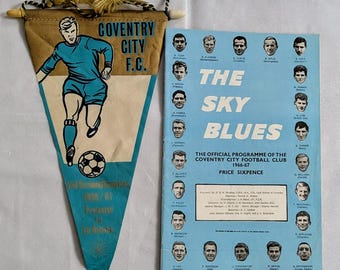 Coventry City Signed Match Programme Full Team And Pennant 1966/67 Division 2 Title Season Original Vintage Football Souvenir Memorabilia