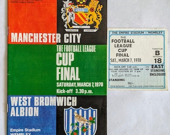 Program i bilety na finał Pucharu Ligi 1970: Manchester City kontra West Bromwich Albion