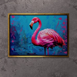 Pink Flamingo Wall Art, Nordic Flamingo Framed Canvas, Pop Art Flamingo, Animal Wall Art, Abstract Animal Canvas, Black Framed Canvas