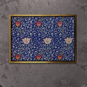 Arte da parete William Morris, tela incorniciata Medway 1885, tela di riproduzione, arte da parete vintage, tela con fiori, grande tela incorniciata in oro