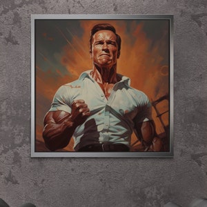 Bodybuilding Canvas, Arnold Schwarzenegger Wall Art, Fitness Center, Gift For Gym, Muscular Man, Motivational Wall Art, Gold Framed Canvas