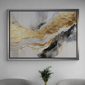 Marble Pattern Framed Canvas, Silver and Gold Wall Art, Abstract Canvas, Luxury Wall Art, Modern Marble Pattern Canvas, White Framed Canvas