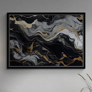 Marble Pattern Framed Canvas, Gold and Silver Wall Art, Modern Marble Pattern, Abstract Wall Art, Marble Art, Modern White Framed Canvas