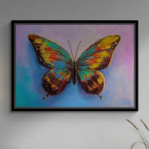 Butterfly Wall Art, Butterfly Framed Canvas, Oil Painting Canvas, Butterfly Canvas, Room Wall Art, Large Wall Art, Silver Framed Canvas