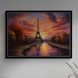 Eiffel Tower Wall Art, Paris Framed Canvas, Large Wall Art, Eiffel Artwork, Sunset Canvas, Landscape Wall Art, Eiffel Silver Framed Canvas
