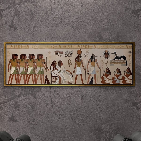 Ancient Egypt Wall Art, Egyptian Hieroglyphs Framed Canvas, Egyptian Symbols Wall Art, Ancient Ages Canvas, Hieroglyphs Gold Framed Canvas