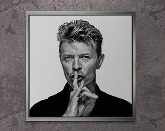 David Bowie Hush Wall Art, Handsome Man Framed Canvas, Contemporary Art, Hush Sign Wall Art, David Bowie Canvas, Gold Framed Canvas
