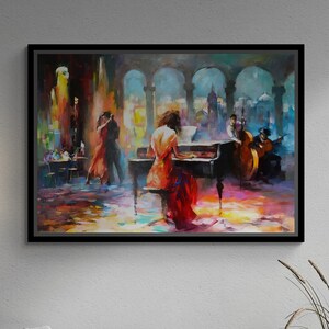 Musician Framed Canvas, Haenraets Willem Wall Art, Piano Wall Art, Abstract Framed Canvas, Romantic Couple Wall Art, White Framed Canvas