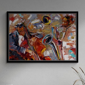 Abstract Jazz Wall Art Jazz Framed Canvas, Contemporary Canvas Art, Jazz Artwork, Extra Large Canvas, Music Room Art, Silver Framed Canvas