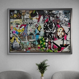 BANKSY Mixed Graffiti Wall Art, Banksy Duck Framed Canvas, Banksy Graffiti Art, Urban Style Graffiti, Street Graffiti Silver Framed Canvas