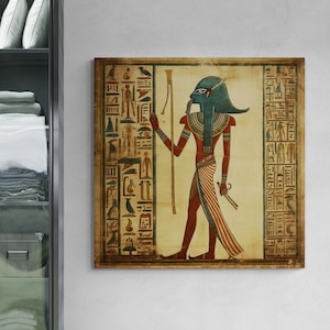 Egyptian Hieroglyphs Framed Canvas, Ancient Egypt Wall Art, Cultural Canvas, Egyptian Mythology Wall Art, Egypt Symbols Silver Framed Canvas