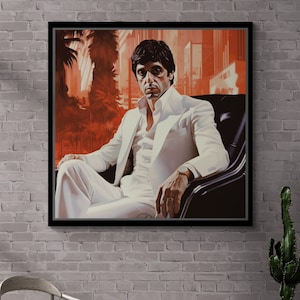 Tony Montana Wall Art, Scarface Framed Canvas, Tony Montana Movie, Large Wall Art, Al Pacino Artwork, The Scarface Gold Framed Canvas