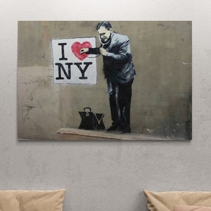 BANKSY I Love NY Wall Art, Banksy Framed Canvas, Doctor Wall Art, Banksy Street Canvas, New York Canvas, Doctor Art, Silver Framed Canvas