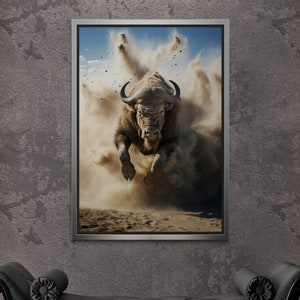 Bison Framed Canvas, Buffalo Wall Art, Animal Wall Art, Cow Canvas, Modern Wall Art, American Bison Canvas, Large Gold Framed Canvas