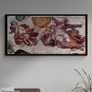 Fresco in the Sistine Chapel Wall Art, Michelangelo Buonarroti Framed Canvas, Fresco in the Sistine Chapel, Famous Black Framed Canvas