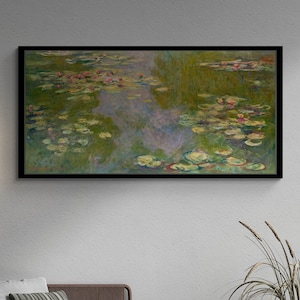 Water Lilies Framed Canvas, Claude Monet Wall Art, Lilies Canvas, Water Lilies Artwork, Pond Wall Art, Famous Canvas, Gold Framed Canvas