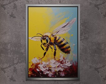 絵画　アクリル絵　額縁　キャンバス　蜂 油絵 ハチ 額入りキャンバス、抽象的な壁アート、花のキャンバス、昆虫