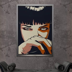 Pulp Fiction Framed Canvas, Pulp Fiction Mia Wallace, Trendy Wall Art, Pulp Fiction Wall Art, Abstract Woman Canvas, Silver Framed Canvas