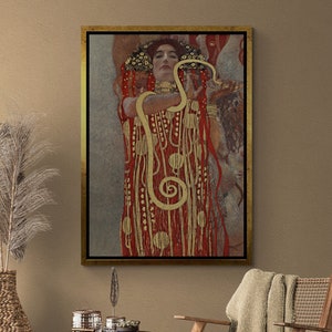 Gustav Klimt Framed Canvas, Hygeia Wall Art, Reproduction Art, Goddess Canvas, Large Wall Art, Woman Canvas, Hygeia, White Framed Canvas