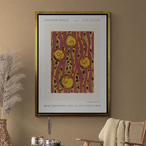 Flower Pattern Framed Canvas, Eugene Seguy Wall Art, Art Deco Canvas, Oriental Style, Flower Pattern Artwork, Large Silver Framed Canvas