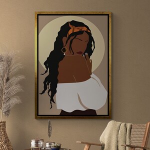 Woman Portrait Framed Canvas, Boho Woman Wall Art, Abstract Woman Canvas, Floral Boho Wall Art, African Woman Canvas, Silver Framed Canvas