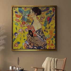 Gustav Klimt Wall Art, Lady With A Fan Framed Canvas, Gustav Klimt Canvas, Lady Art, Lady with Fan by Gustav Klimt Art, Black Framed Canvas