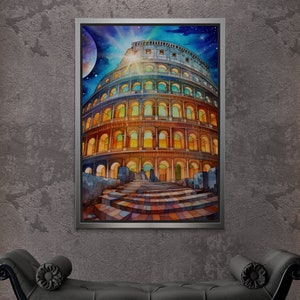 Colosseum in Rome Framed Canvas, Famous Architecture Wall Art, Watercolor Wall Art, Classical Antiquity Wall Art, Italy Gold Framed Canvas