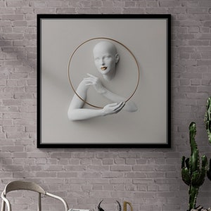 Woman Framed Canvas, Golden Wall Art, Aesthetic Canvas, Pop Art Wall Art, White Decor Canvas, Golden Wall Art, Modern White Framed Canvas