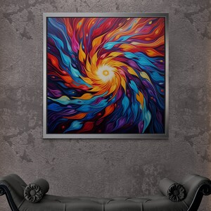 Rotating Flower Wall Art, Leaves Framed Canvas, Abstract Wall Art, Colorful Flower Artwork, Large Wall Art, Floral Silver Framed Canvas