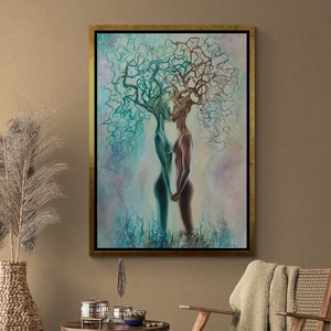 Lienzo enmarcado de pareja de árboles, arte de la pared del árbol, lienzo de la naturaleza, arte de la pared de la pareja, lienzo de besos, arte de la pared del amor, lienzo enmarcado de plata del amor de la pareja