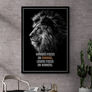 Lion Framed Canvas, Wild Animal Wall Art, Never Give Up Canvas, Inspirational Wall Art, Motivational Canvas, Animal Silver Framed Canvas