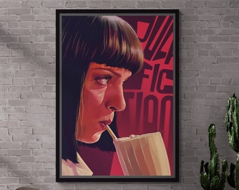 Pulp Fiction Movie Wall Art, Mia Wallace Framed Canvas, Pulp Fiction Canvas, Movie Home Decoration, Ready to Hang, Gold Framed Canvas