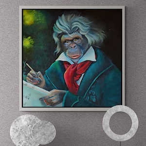 Meister Affen gerahmte Leinwand, Künstler Affen Wandkunst, coole Affen Kunst, Tier Wandkunst, Affen Leinwand, Künstler Tier Gold gerahmte Leinwand