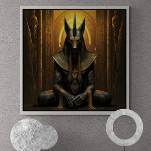 Egyptian God Anubis Framed Canvas, Anubis Wall Art, Egyptian Mythology Canvas, Egypt Ethnic Wall Art, Ancient Ages Black Framed Canvas