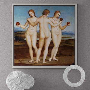 Three Graces Wall Art, Raphael Framed Canvas, Famous Wall Art, Three Graces Canvas, Large Wall Art, Raphael Canvas, White Framed Canvas
