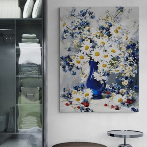 Daisies Drawing Effects Framed Canvas, White Flower Wall Art, First Spring Flower Canvas, Daisy Wall Art, Daisy Canvas, White Framed Canvas