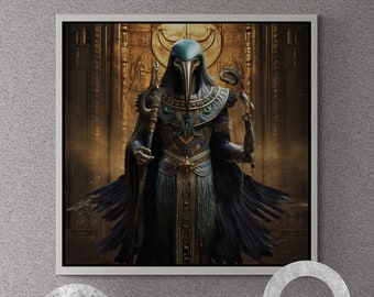 Tela incorniciata del dio egiziano Thoth, arte della parete Thoth, tela della mitologia egiziana, arte della parete etnica egiziana, tela dell'antichità, tela incorniciata nera