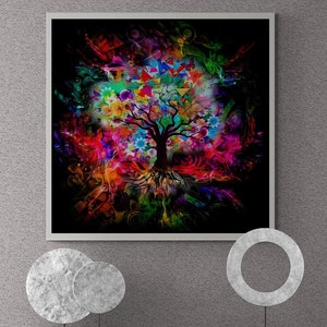 Tree of Life Wall Art, Tree Framed Canvas, Colorful Wall Art, Tree of Life Canvas, Colorful Tree Framed Canvas, Black Framed Canvas