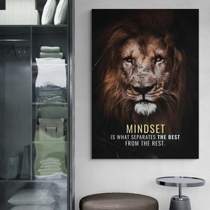 Mentality Lion Wall Art, Entrepreneur Quotes Framed Canvas, Success Quote Wall Art, Mındset Artwork, Wild Animal Canvas, Black Framed Canvas