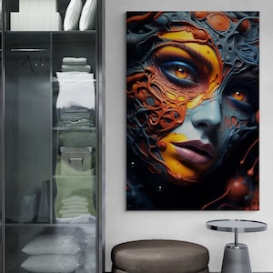 Woman Face Wall Art, Abstract Woman Framed Canvas, Woman Portrait Canvas, Woman Painting Artwork, Abstract Lady Wall Art White Framed Canvas