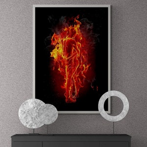 Love Wall Art, Fire Couple Framed Canvas, Abstract Wall Art, Love Couples Canvas, Couples Hugging Canvas, Large Black Framed Canvas