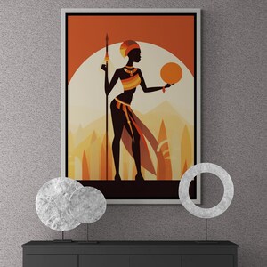 African Tribe Woman Wall Art, Abstract African Framed Canvas, Illustration Wall Art, African Tribe Art, African Canvas, Gold Framed Canvas