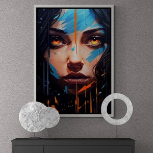 Woman Face Wall Art, Colorful Woman Face Framed Canvas, Woman Portrait Wall Art, Abstract Woman Canvas, Abstract Face White Framed Canvas