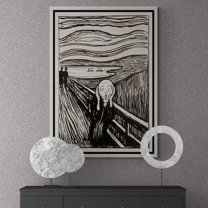 Edvard Munch Framed Canvas, The Scream Wall Art, Edvard Munch Canvas, Scream Wall Art, Black and White, Reproduction Black Framed Canvas