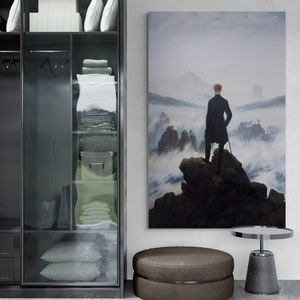 Caspar David Friedrich, Wanderer Above the Sea of Fog, Famous Framed Canvas, Reproduction Wall Art, Friedrich Canvas, Silver Framed Canvas