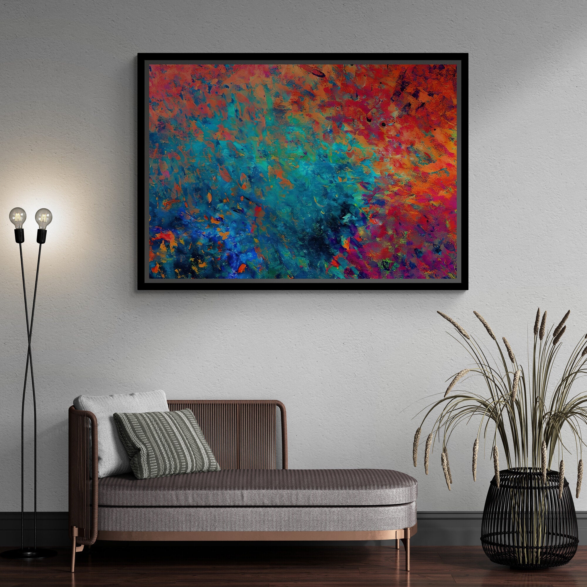 Red Blue Wall Art, Modern Colorful Canvas, Red Blue Framed Canvas