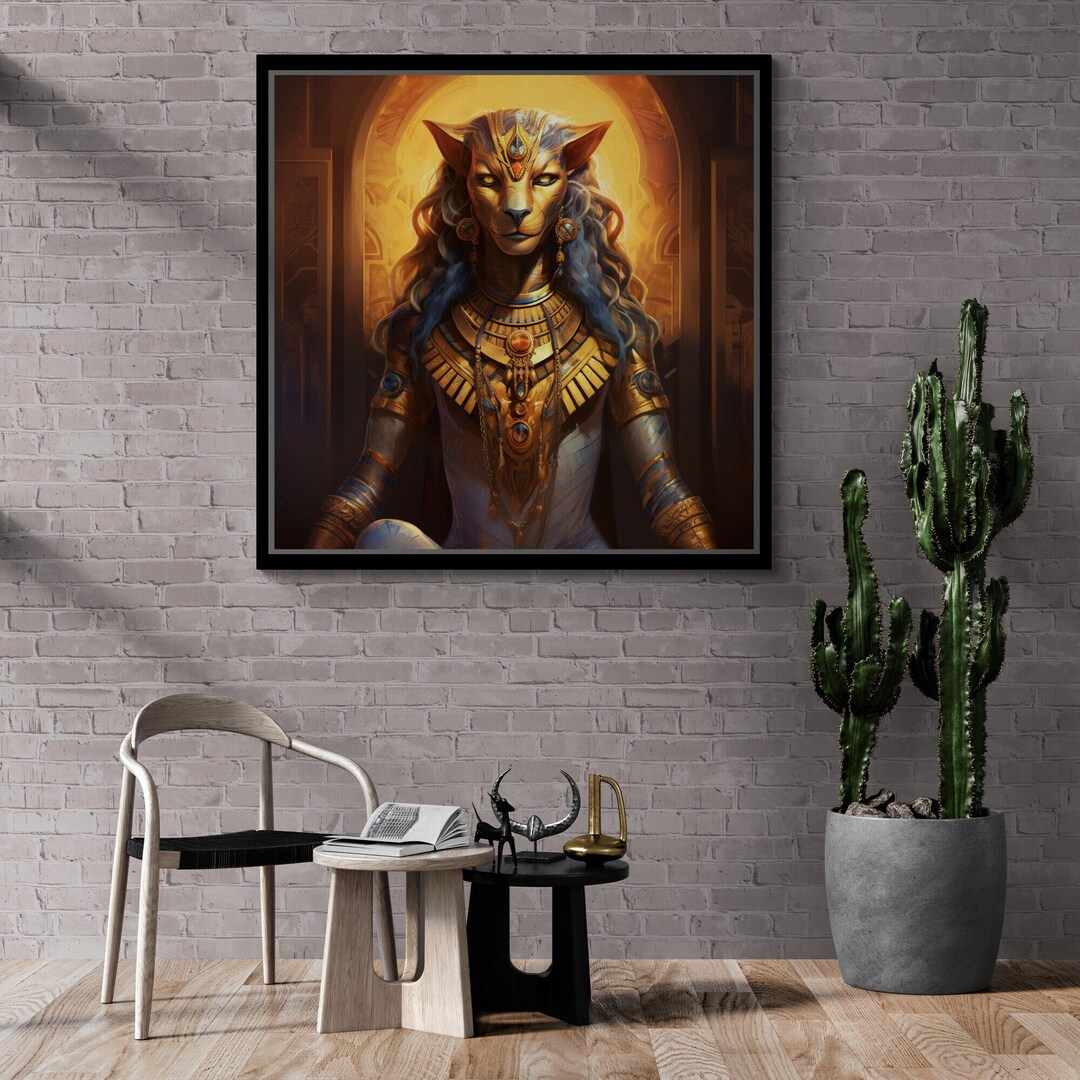 Egyptian God Sekhmet Framed Canvas, Ancient Egypt Wall Art, Goddess of ...