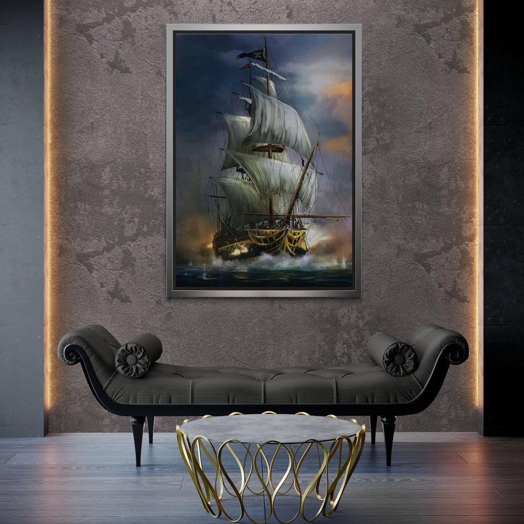 Pirate Ship Framed Canvas, Ship Wall Art, Dark Sea Wall Decoration